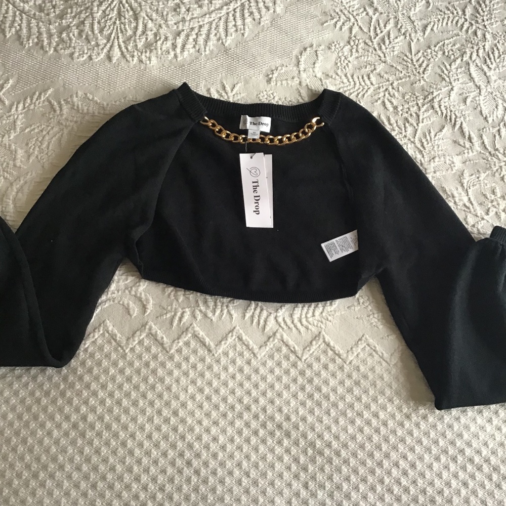 The Drop Bolero Black Crop Sweater Long Sleeves Size XS